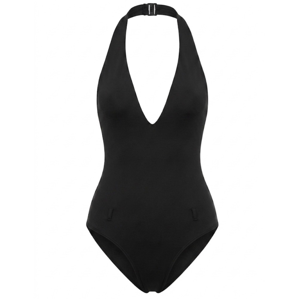 Burberry London Black Halter One Piece Swimsuit Plunge Luxury Scoop Resortwear